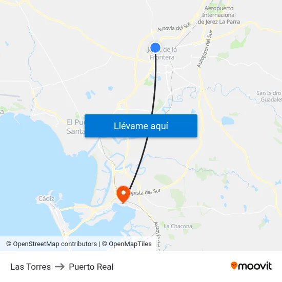 Las Torres to Puerto Real map