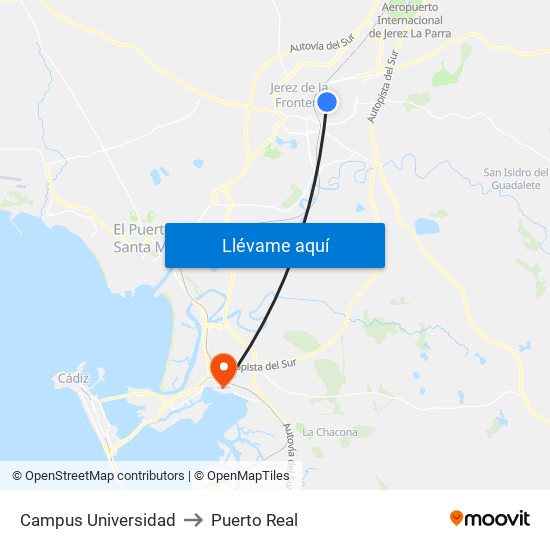 Campus Universidad to Puerto Real map