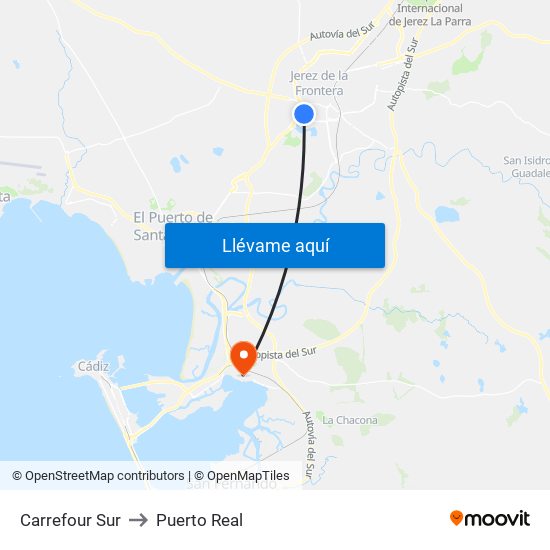 Carrefour Sur to Puerto Real map