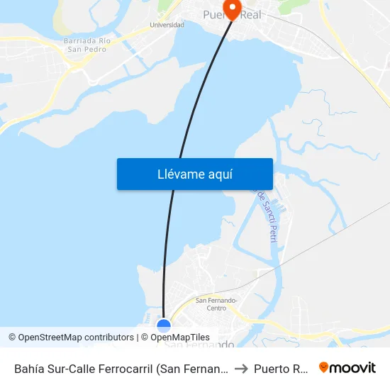 Bahía Sur-Calle Ferrocarril (San Fernando) to Puerto Real map