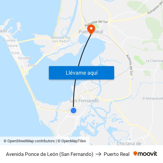 Avenida Ponce de León (San Fernando) to Puerto Real map