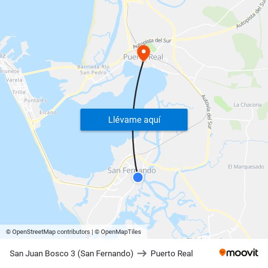 San Juan Bosco 3 (San Fernando) to Puerto Real map