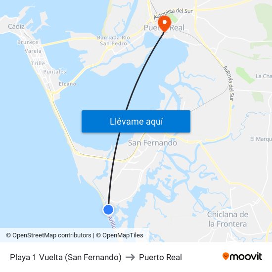 Playa 1 Vuelta (San Fernando) to Puerto Real map