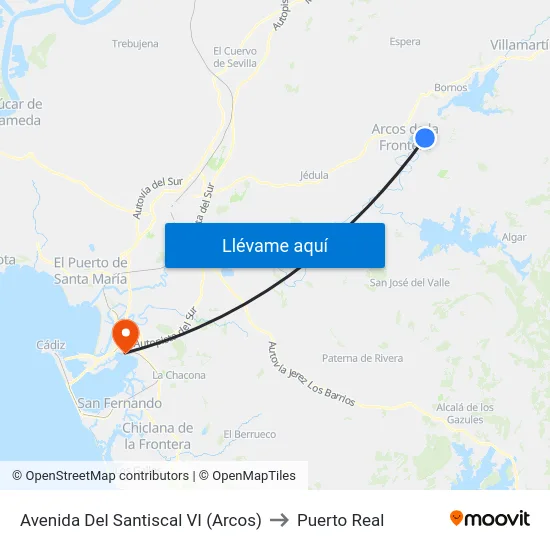 Avenida Del Santiscal VI (Arcos) to Puerto Real map