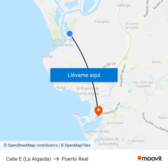 Calle E (La Algaida) to Puerto Real map