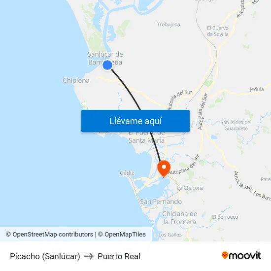 Picacho (Sanlúcar) to Puerto Real map