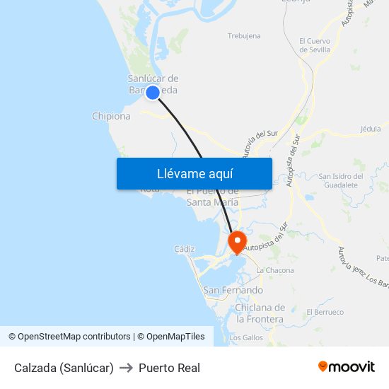 Calzada (Sanlúcar) to Puerto Real map