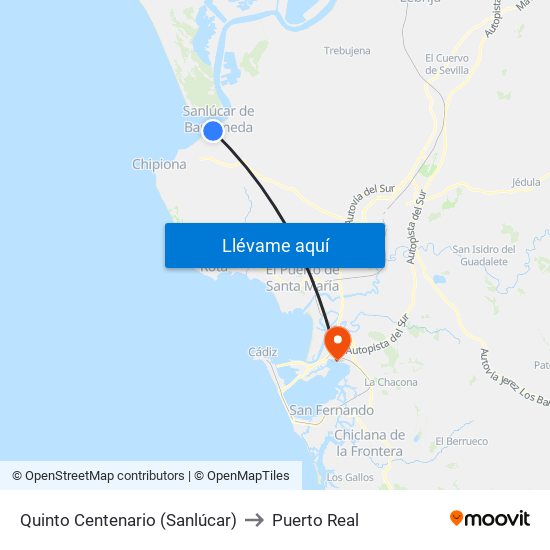 Quinto Centenario (Sanlúcar) to Puerto Real map