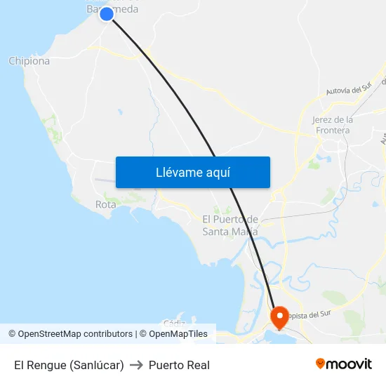 El Rengue (Sanlúcar) to Puerto Real map