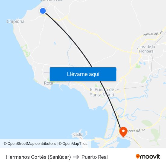 Hermanos Cortés (Sanlúcar) to Puerto Real map