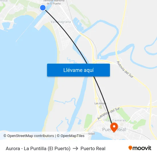 Aurora - La Puntilla (El Puerto) to Puerto Real map