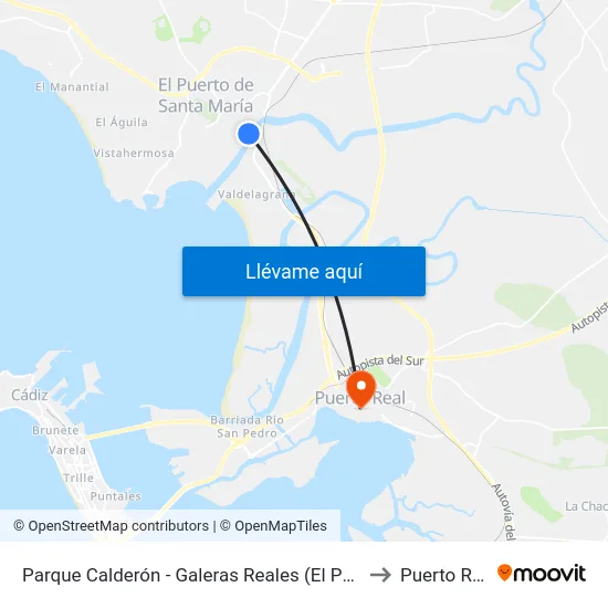 Parque Calderón - Galeras Reales (El Puerto) to Puerto Real map
