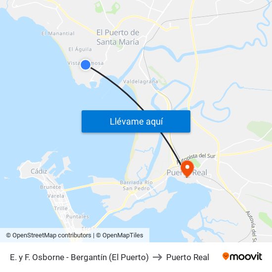 E. y F. Osborne - Bergantín (El Puerto) to Puerto Real map