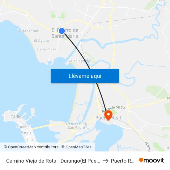 Camino Viejo de Rota - Durango(El Puerto) to Puerto Real map