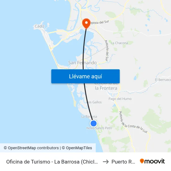 Oficina de Turismo - La Barrosa (Chiclana) to Puerto Real map