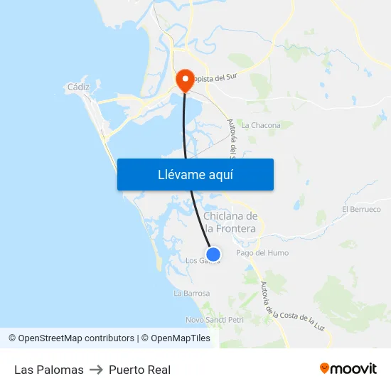 Las Palomas to Puerto Real map