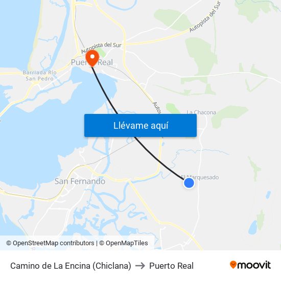 Camino de La Encina (Chiclana) to Puerto Real map