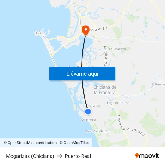 Mogarizas (Chiclana) to Puerto Real map