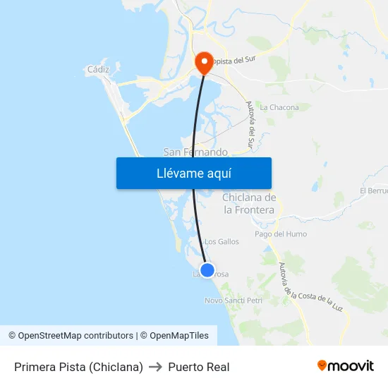 Primera Pista (Chiclana) to Puerto Real map