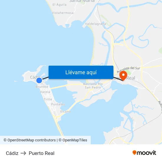 Cádiz to Puerto Real map