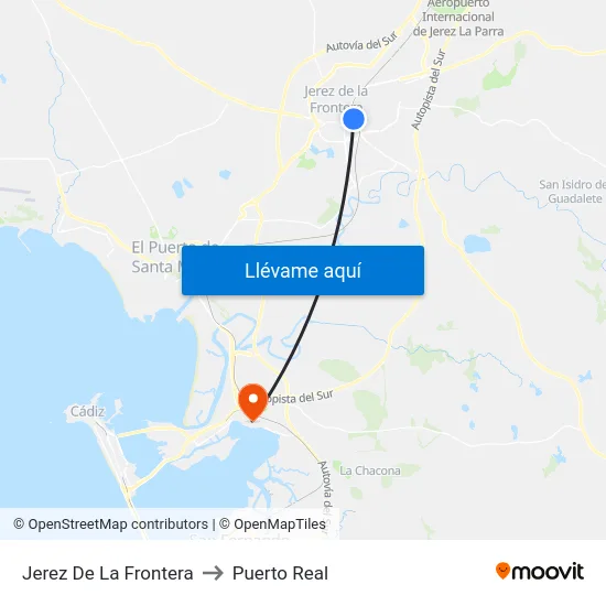 Jerez De La Frontera to Puerto Real map