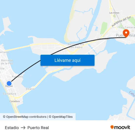 Estadio to Puerto Real map