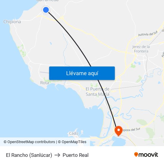 El Rancho (Sanlúcar) to Puerto Real map