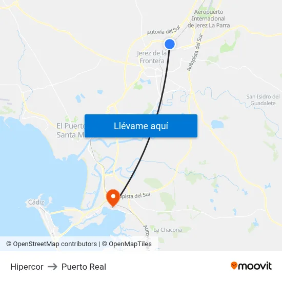 Hipercor to Puerto Real map