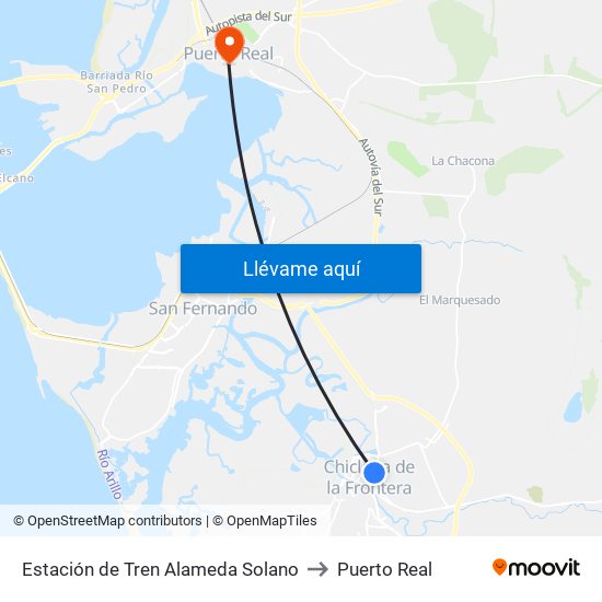Estación de Tren Alameda Solano to Puerto Real map