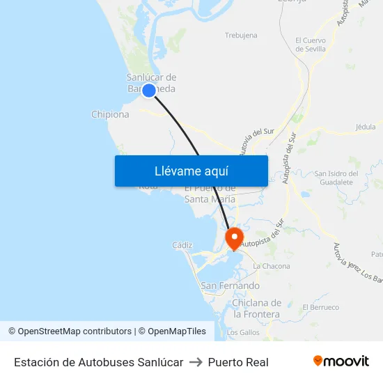 Estación de Autobuses Sanlúcar to Puerto Real map