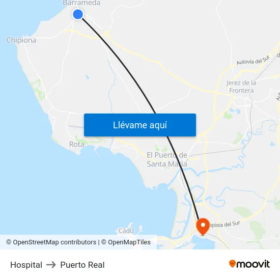 Hospital to Puerto Real map