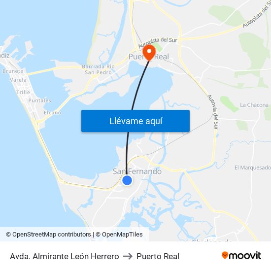 Avda. Almirante León Herrero to Puerto Real map