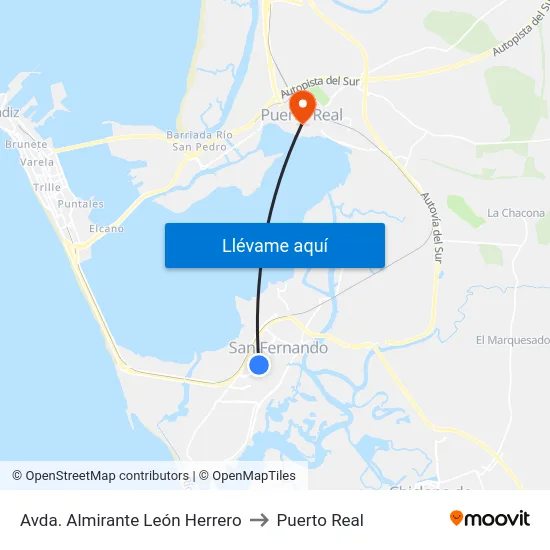Avda. Almirante León Herrero to Puerto Real map