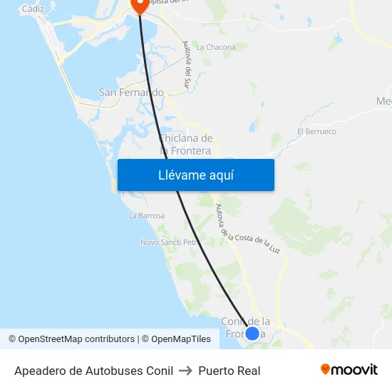 Apeadero de Autobuses Conil to Puerto Real map