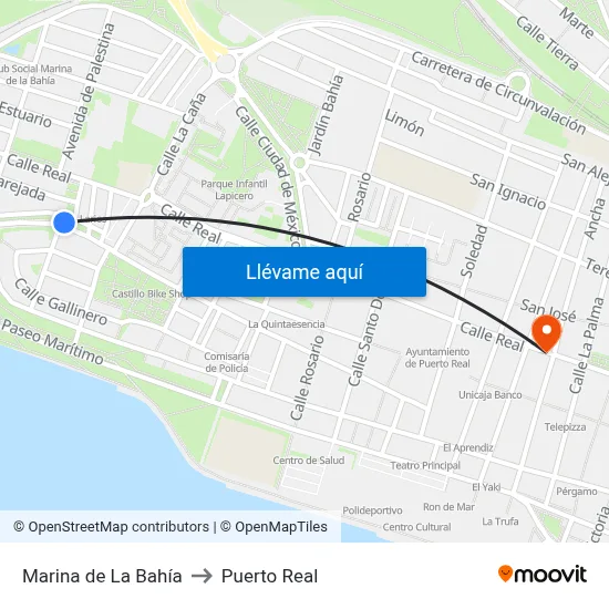 Marina de La Bahía to Puerto Real map