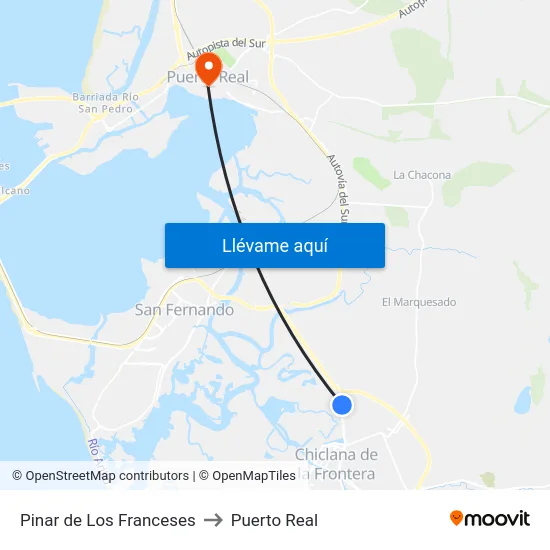Pinar de Los Franceses to Puerto Real map