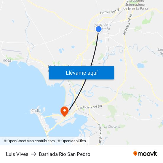 Luis Vives to Barriada Río San Pedro map