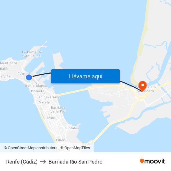 Renfe (Cádiz) to Barriada Río San Pedro map