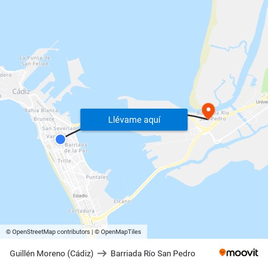 Guillén Moreno (Cádiz) to Barriada Río San Pedro map