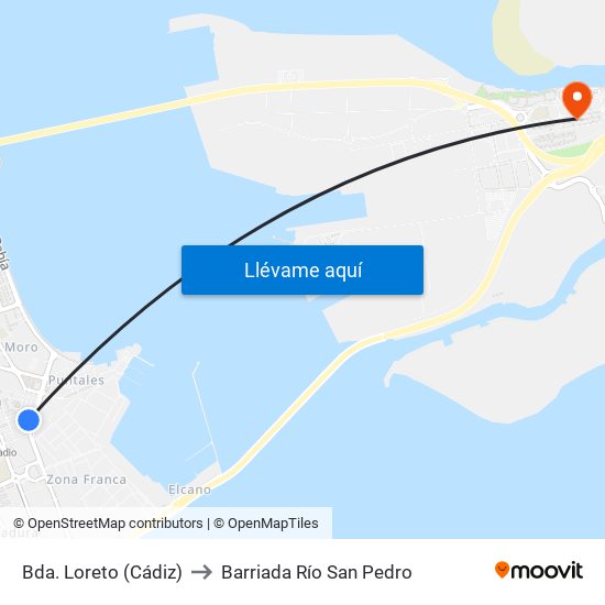 Bda. Loreto (Cádiz) to Barriada Río San Pedro map