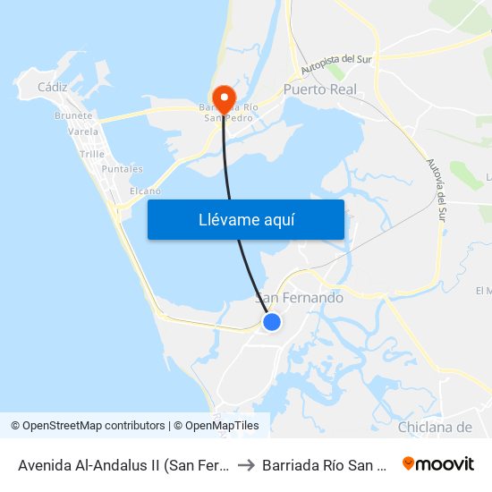 Avenida Al-Andalus II (San Fernando) to Barriada Río San Pedro map