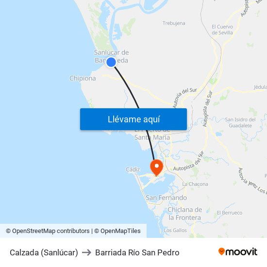 Calzada (Sanlúcar) to Barriada Río San Pedro map