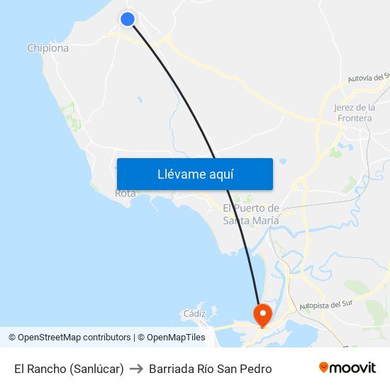 El Rancho (Sanlúcar) to Barriada Río San Pedro map
