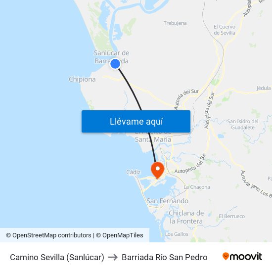 Camino Sevilla (Sanlúcar) to Barriada Río San Pedro map