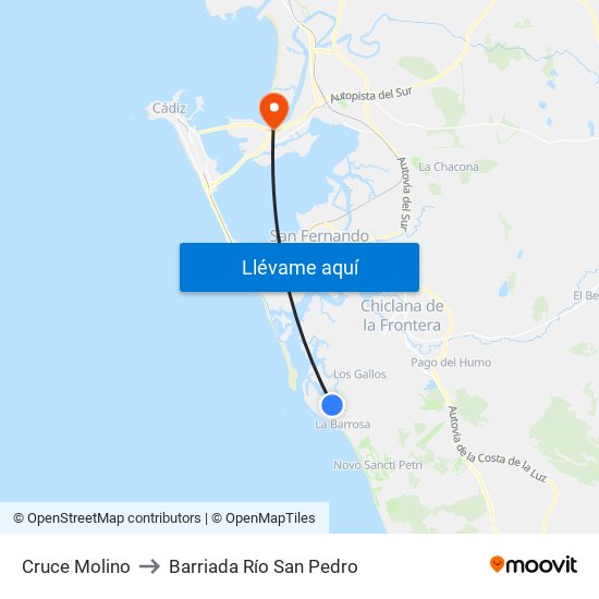 Cruce Molino to Barriada Río San Pedro map