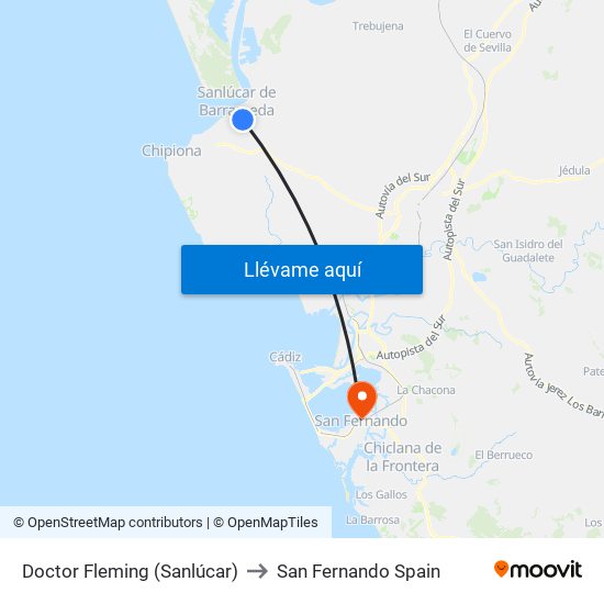 Doctor Fleming (Sanlúcar) to San Fernando Spain map