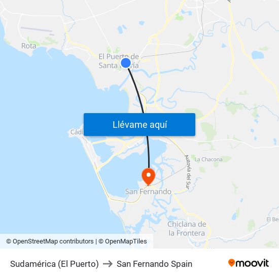 Sudamérica (El Puerto) to San Fernando Spain map