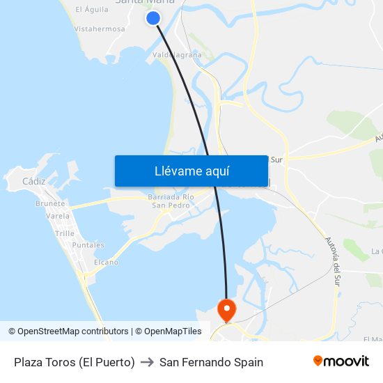 Plaza Toros (El Puerto) to San Fernando Spain map