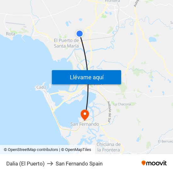 Dalia (El Puerto) to San Fernando Spain map
