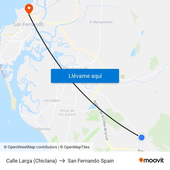 Calle Larga (Chiclana) to San Fernando Spain map